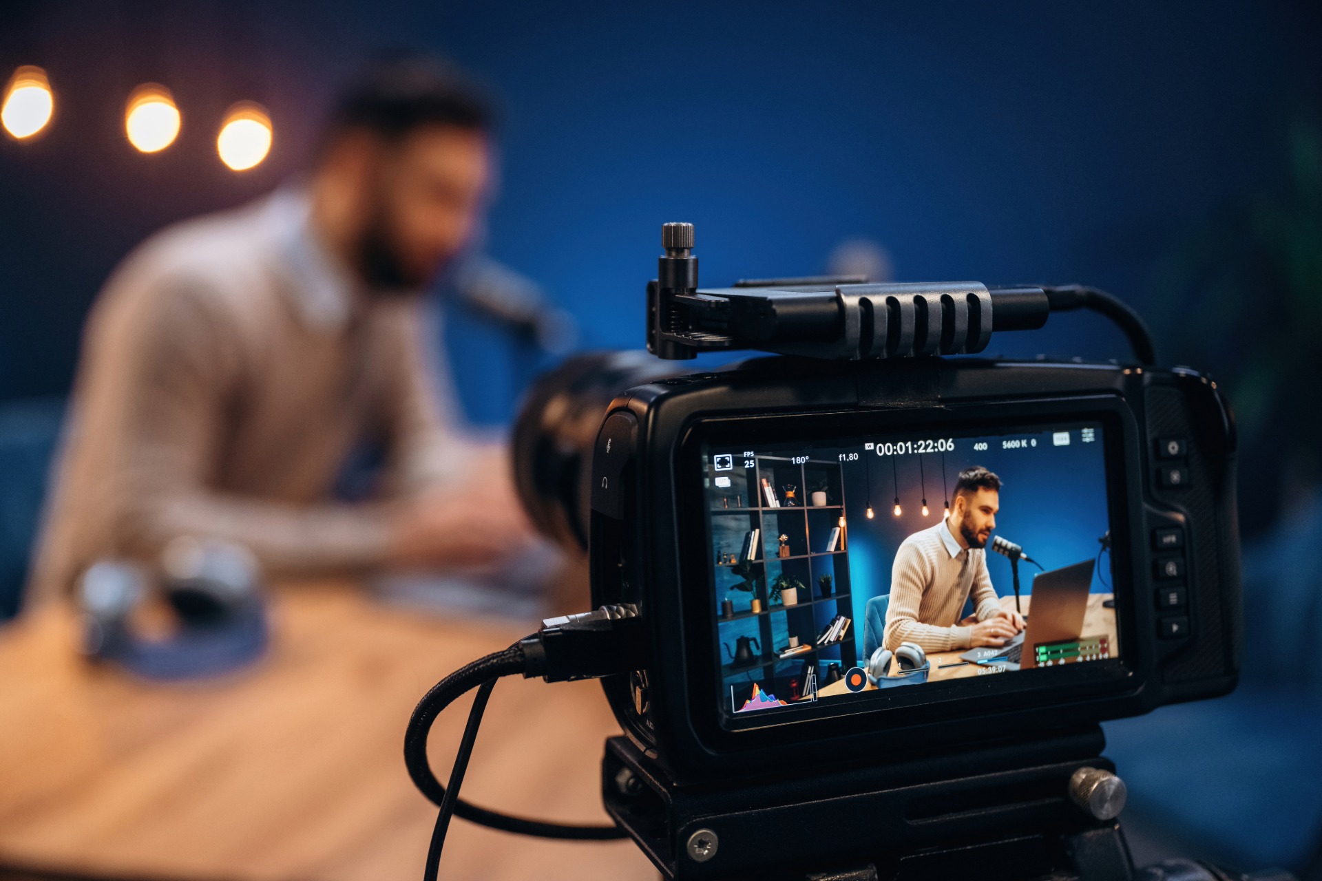 Podcast studio recording setup