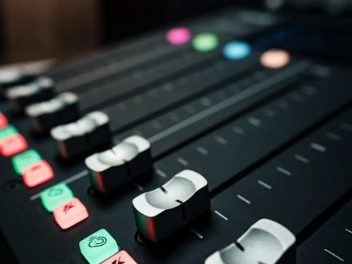 audio recording and mastering workflow showing a professional podcast audio mixer